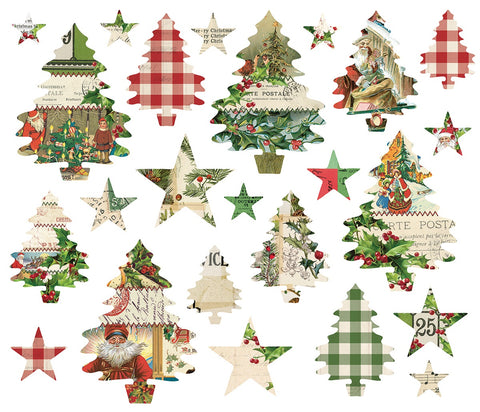 Simple Vintage Christmas Trees And Stars Die-Cuts 24/Pkg