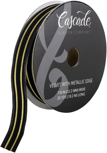 Cascade Velvet Ribbon W/Metallic Edge .875&quot;X20yd