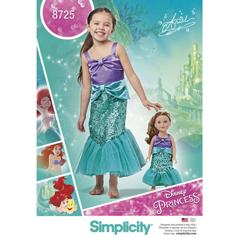 Simplicity Disney Princess Ariel Costume & 18" Doll Costume