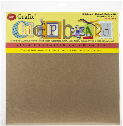 Grafix Medium Weight Chipboard Sheets 12"X12" 6/Pkg