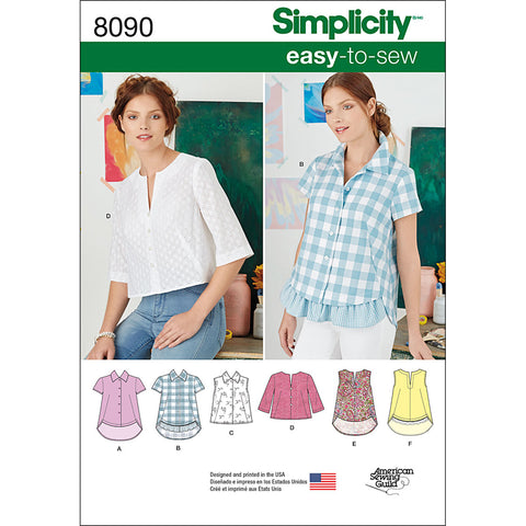 Simplicity Easy-To-Sew Misses Button Up Shirt & Pullover Top