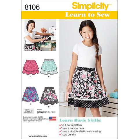 Simplicity Learn To Sew Girls & Girls Plus Skirts