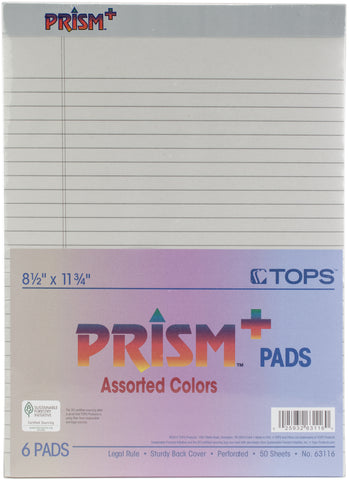 Prism+ Legal Pad Wide Rule 8.5"X11.75" 50 Sheets 6/Pkg