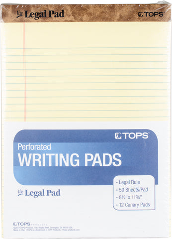 TOPS Legal Pad Wide Rule 8.5"X11.75" 50 Sheets 12/Pkg