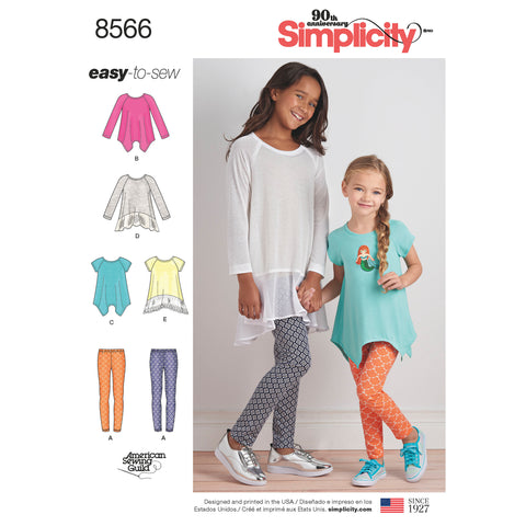 Simplicity Easy-To-Sew Girls Knit Tunics & Leggings