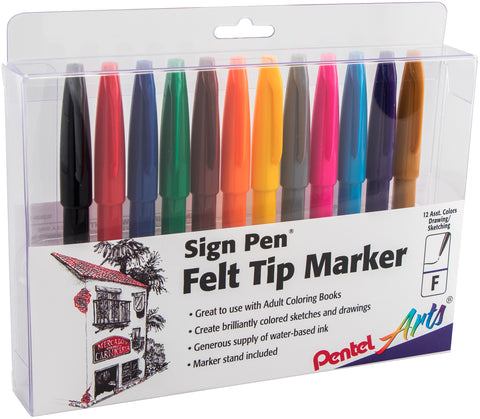 Pentel Arts Sign Pen With Fiber Tip 12/Pkg