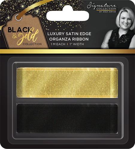 Sara Davies Signature Black & Gold Satin Edge Organza Ribbon