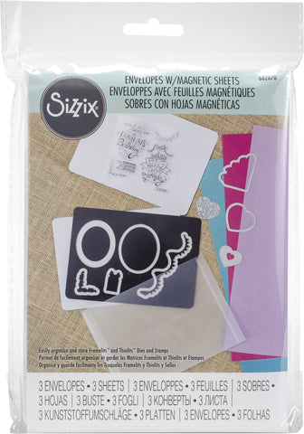 Sizzix Plastic Envelopes W/Magnetic Sheets 5"X6" 3/Pkg