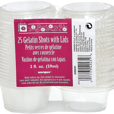 Plastic Gelatin Shot Cups W/Lids 2oz 25/Pkg