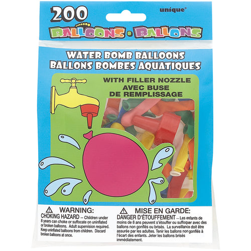Water Bomb Balloons W/Nozzle 200/Pkg