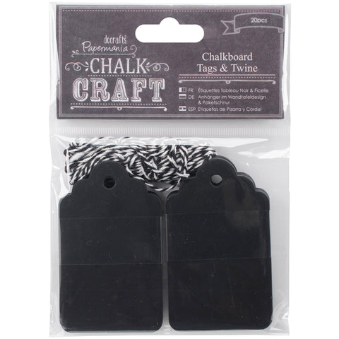Papermania Chalk Craft Chalkboard Tags & Twine 20/Pkg