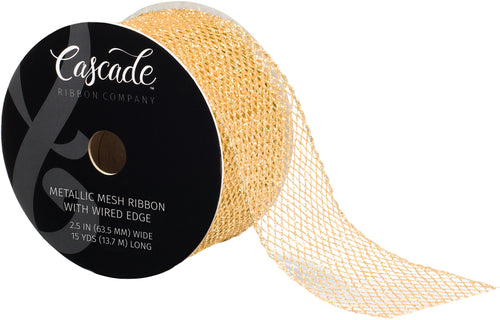 Cascade Metallic Mesh Ribbon W/Wired Edge 2.5&quot;X15yd