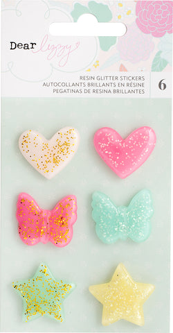 Dear Lizzy Stay Colorful Adhesive Glitter Resin Shapes 6/Pkg