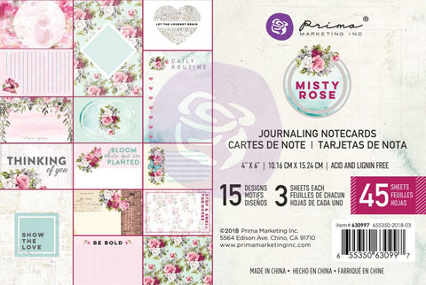 Prima Marketing Misty Rose Journaling Cards 4"X6" 45/Pkg