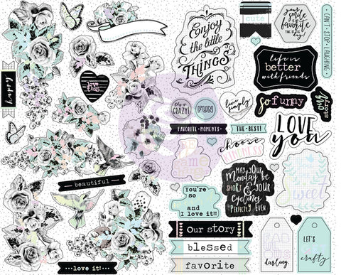 Prima Marketing Flirty Fleur Sticker Sheet 4"X6.5" 4/Pkg