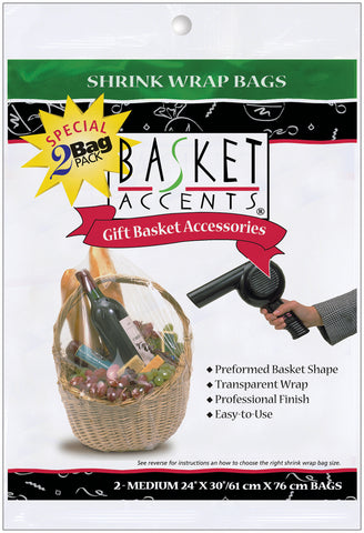 Basket Accents Shrink Wrap Bags Medium 24&quot;X30&quot; 2/Pkg