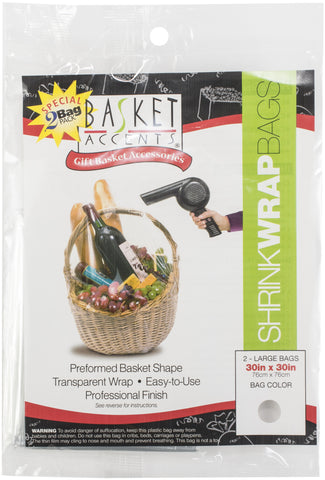 Basket Accents Shrink Wrap Bags Large 30&quot;X30&quot; 2/Pkg