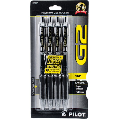 Pilot G2 Premium Gel Roller Pen Fine .7mm 4/Pkg