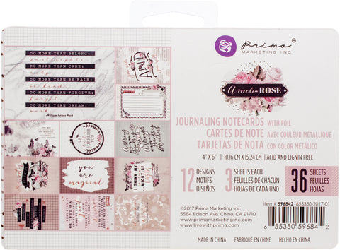 Prima Marketing Amelia Rose Journaling Cards Pad 4"X6" 36/Pk