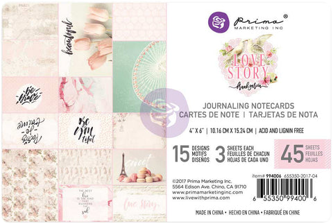 Prima Marketing Love Story Journaling Cards Pad 4"X6" 45/Pkg