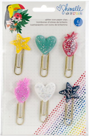 Shimelle Box Of Crayons Glitter Paper Clips 6/Pkg