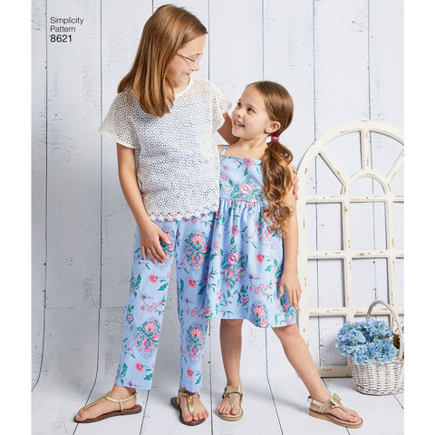 Simplicity Easy-To-Sew Girls Dress Top Pants & Knit Camisole