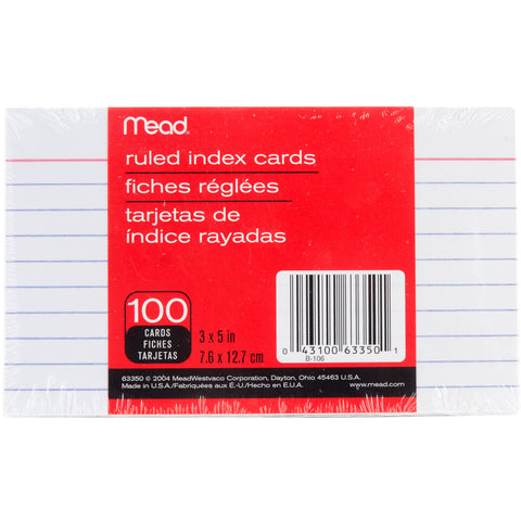 Mead Index Cards 3"X5" 100/Pkg