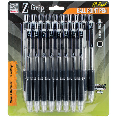 Z-Grip Retractable Ballpoint Pen 1.0mm 18/Pkg