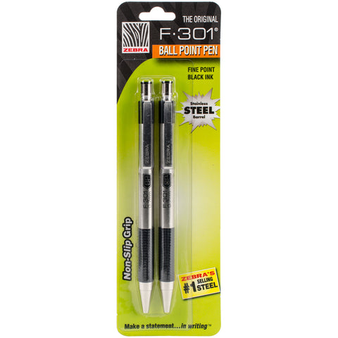 F-301 Stainless Steel Ballpoint Pen .7mm 2/Pkg