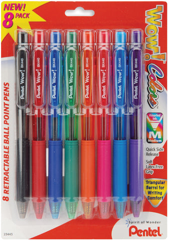 Pentel Wow! Colors Retractable Medium Ballpoint Pens 8/Pkg