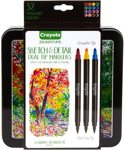 Crayola Signature Sketch & Detail Dual-Tip Markers W/Tin