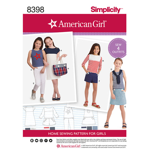 Simplicity American Girl Childs Pants Skirt Tote Dress Tops