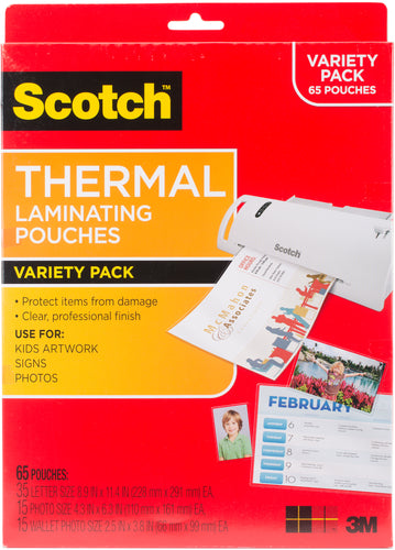 Scotch Variety Pack Thermal Laminator Pouches 3 Mil 65/Pkg