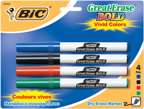 BIC Great Erase Bold Dry-Erase Fine Point Markers 4/Pkg