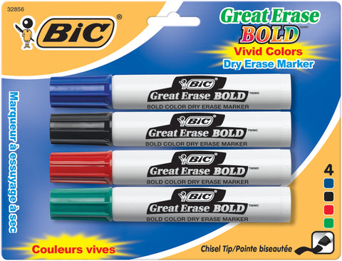 BIC Great Erase Bold Dry-Erase Chisel Tip Markers 4/Pkg