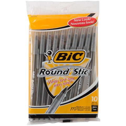 BIC Round Stic Medium Ballpoint Pens 10/Pkg