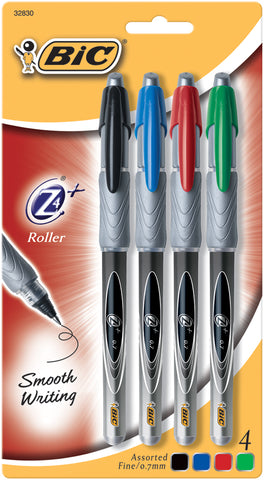BIC Z4+ Fine Point Roller Pens 4/Pkg