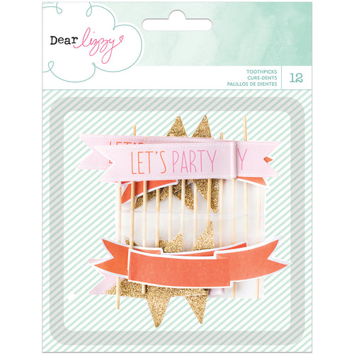 Dear Lizzy Fine & Dandy Glittered Toothpick Flags 12/Pkg