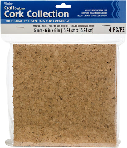 Darice Cork Tiles 6"X6"X5mm 4/Pkg