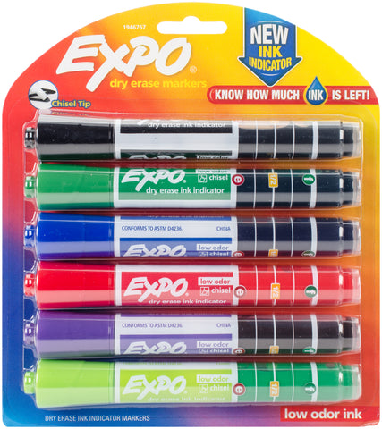 Expo Ink Indicator Dry Erase Chisel Markers 6/Pkg