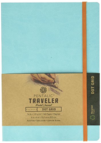 Pentalic Art Acid Free Dot Grid Travelers Sketch Book, 6-inch x 8-inch, Turquoise Blue