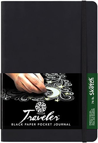 Pentalic Traveler Pocket Journal Sketch, 8 x 6, Black Cover with Black Paper (PTL-016263-1)