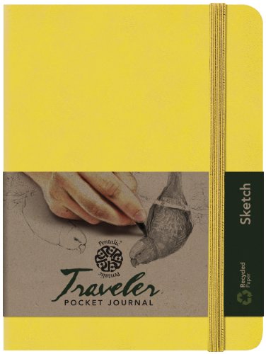 Pentalic Art Traveler Pocket Journal Sketch Book, 8" x 6", Yellow Gold