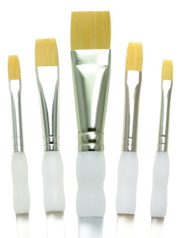 Royal Brush Soft Grip Bottom Flat Golden Taklon Fiber Paint Brush Set, Assorted Size, Set of 5
