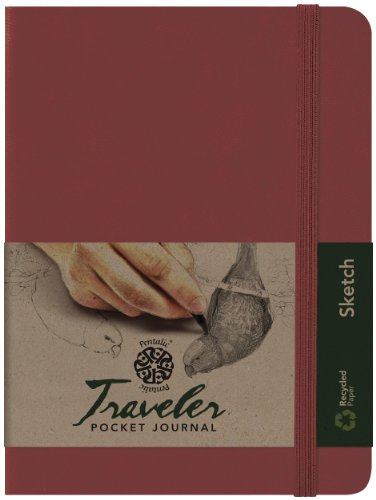 Pentalic Art Traveler Pocket Journal Sketch Book, 8" x 6", Burgundy