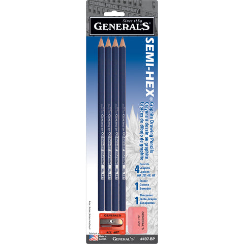 Semi-Hex Graphite Drawing Pencils 4/Pkg