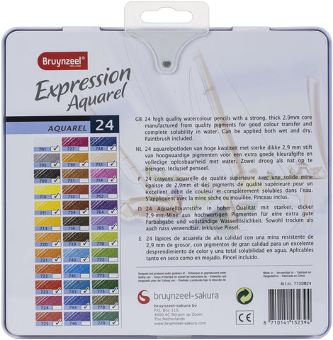 Bruynzeel Expression Watercolour Pencil Set W/Tin 24/Pkg