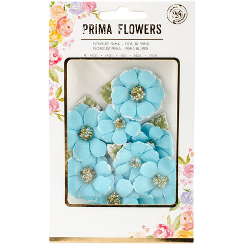 Prima Marketing Fabric Flowers W/Beads & Flocking