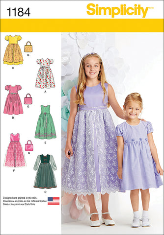 Simplicity Girls Dress With Petticoat Option & Purse