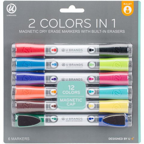 Double-Ended Dry Erase Magnetic Markers 6/Pkg